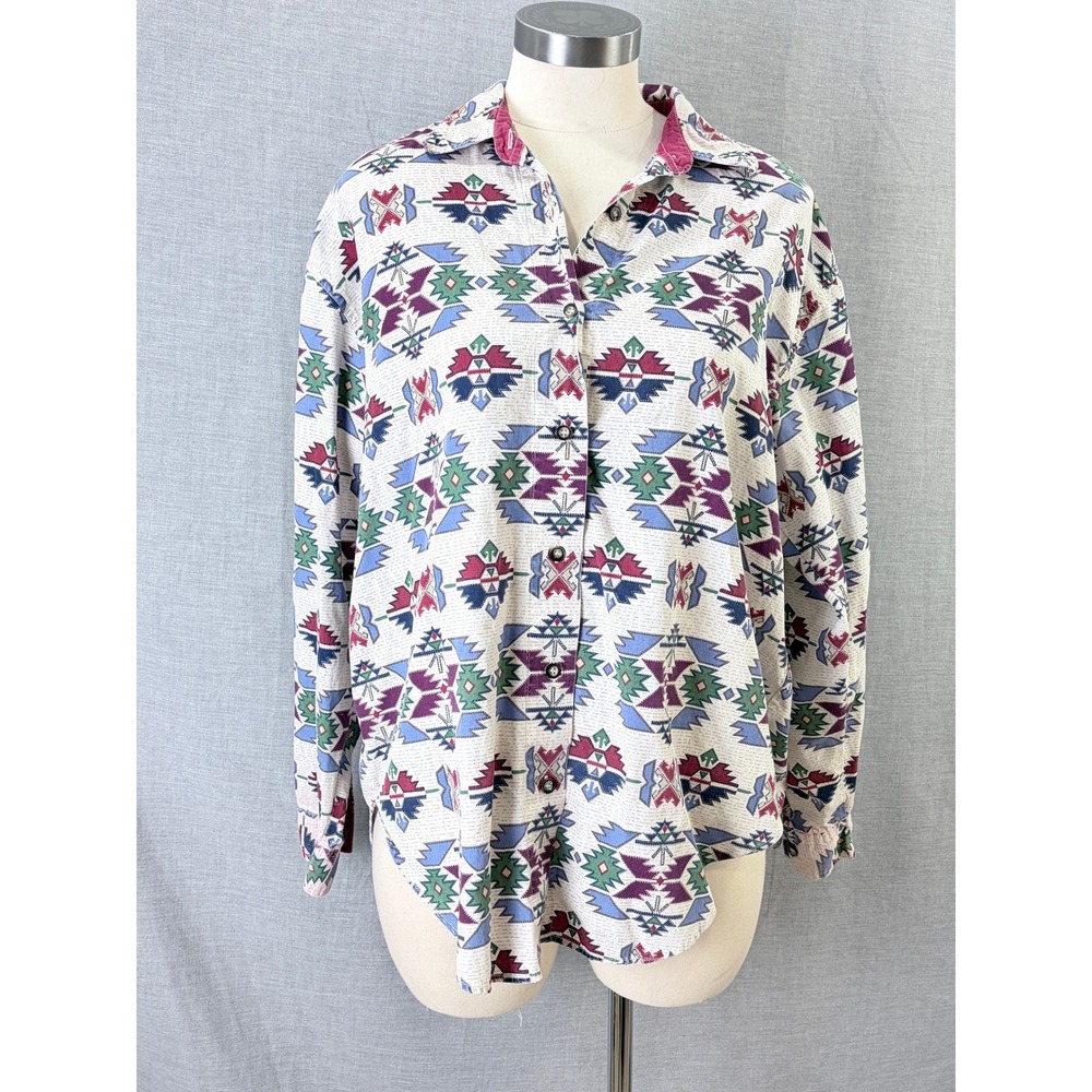 Vintage Red Rover Southwestern Aztec Geometric Print Button Down Shirt L AS IS‎